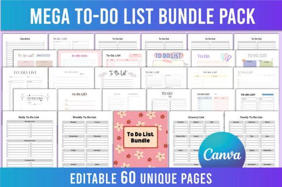 Download Editable Mega to Do List Bundle Pack KDP - Premium Bundle